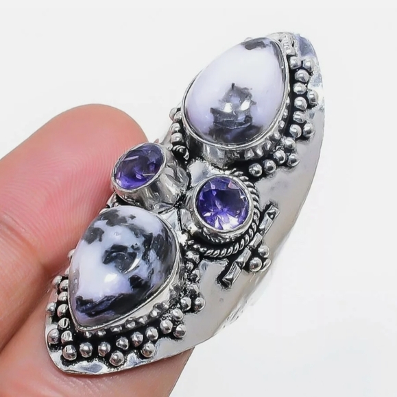 New Zebra Jasper and Amethyst 925 Silver Statement Ring. - Picture 4 of 16
